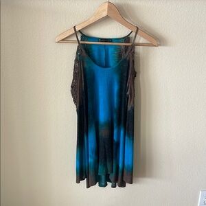 T Party Fashion Blue and Brown long sleeve cold shoulder